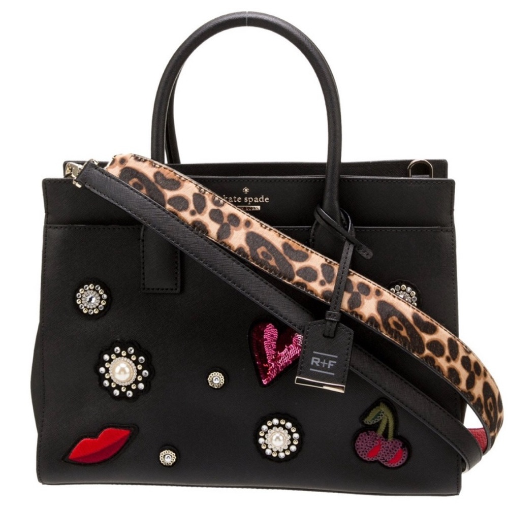 Kate Spade Rodan & Fields Satchel with Leopard Print Strap and Embellishments